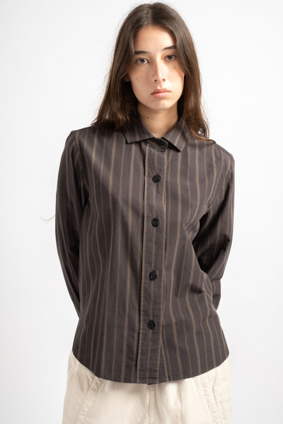 Simple Shirt in Bold Stripe Off Black + Khaki