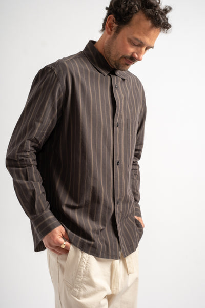 Basic Shirt in Bold Stripe Cotton Off Black + Khaki