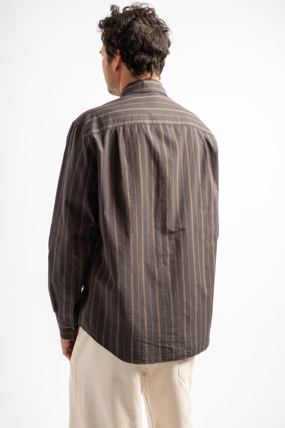 Basic Shirt in Bold Stripe Cotton Off Black + Khaki