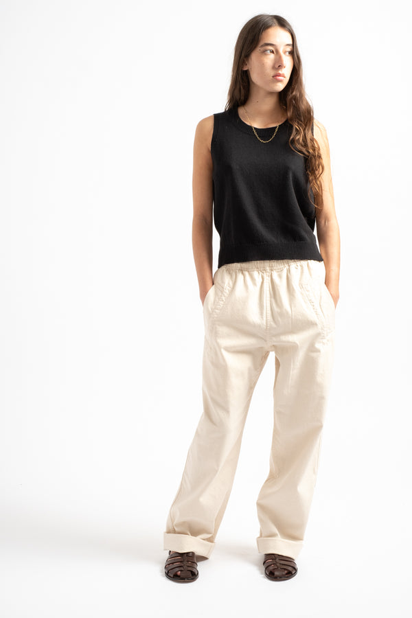 Wide Leg Jogger in Off White Cotton Twill