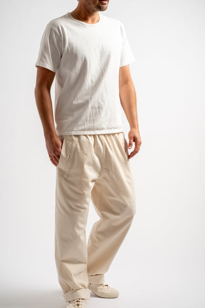 Wide Leg Jogger in Off White Cotton Twill