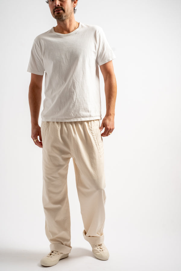 Wide Leg Jogger in Off White Cotton Twill
