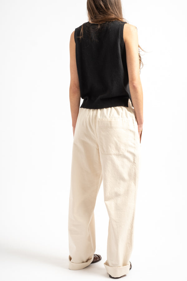 Wide Leg Jogger in Off White Cotton Twill