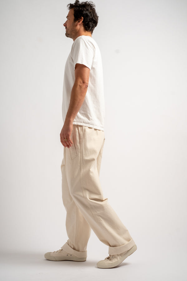 Wide Leg Jogger in Off White Cotton Twill