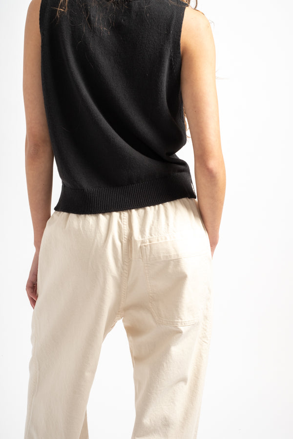 Wide Leg Jogger in Off White Cotton Twill