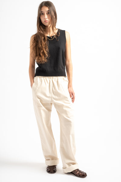 Wide Leg Jogger in Off White Cotton Twill
