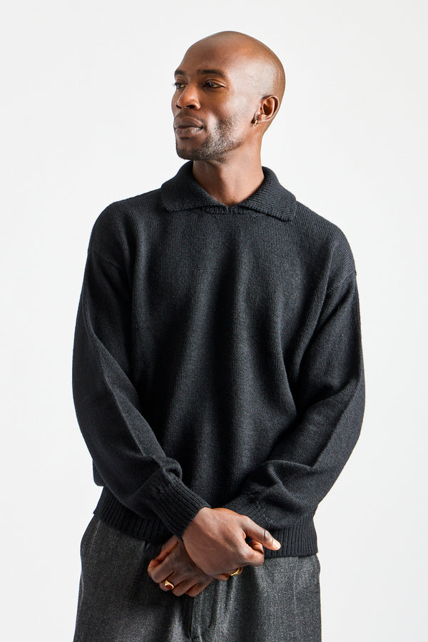 Chunky Collared Sweater in Black