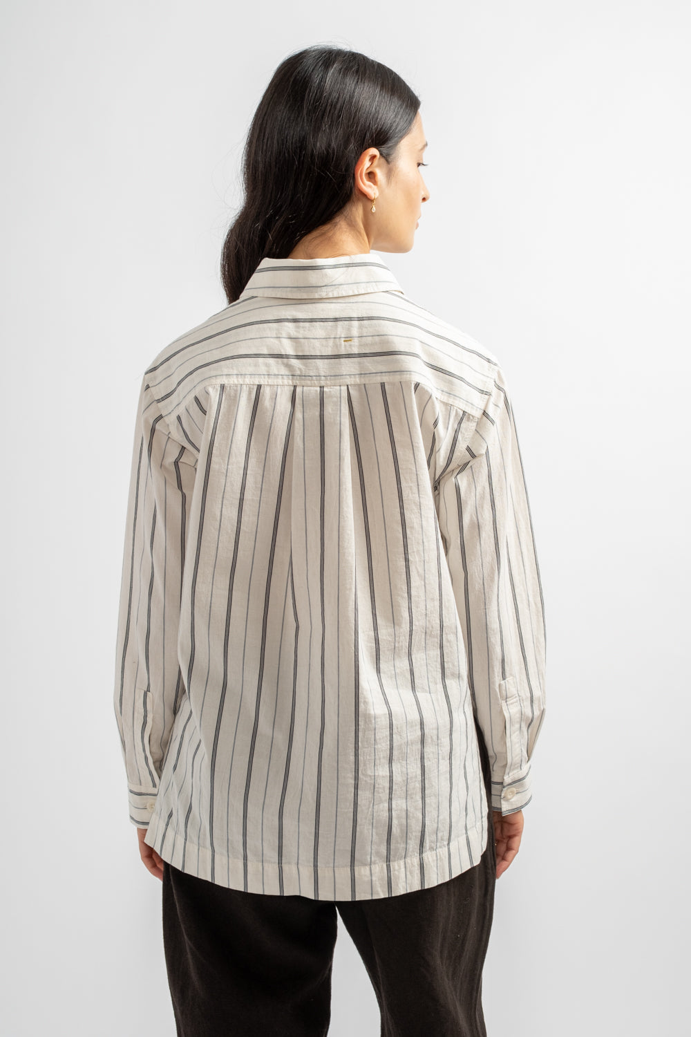 Long Pull On Shirt in White + Navy Wide Stripe