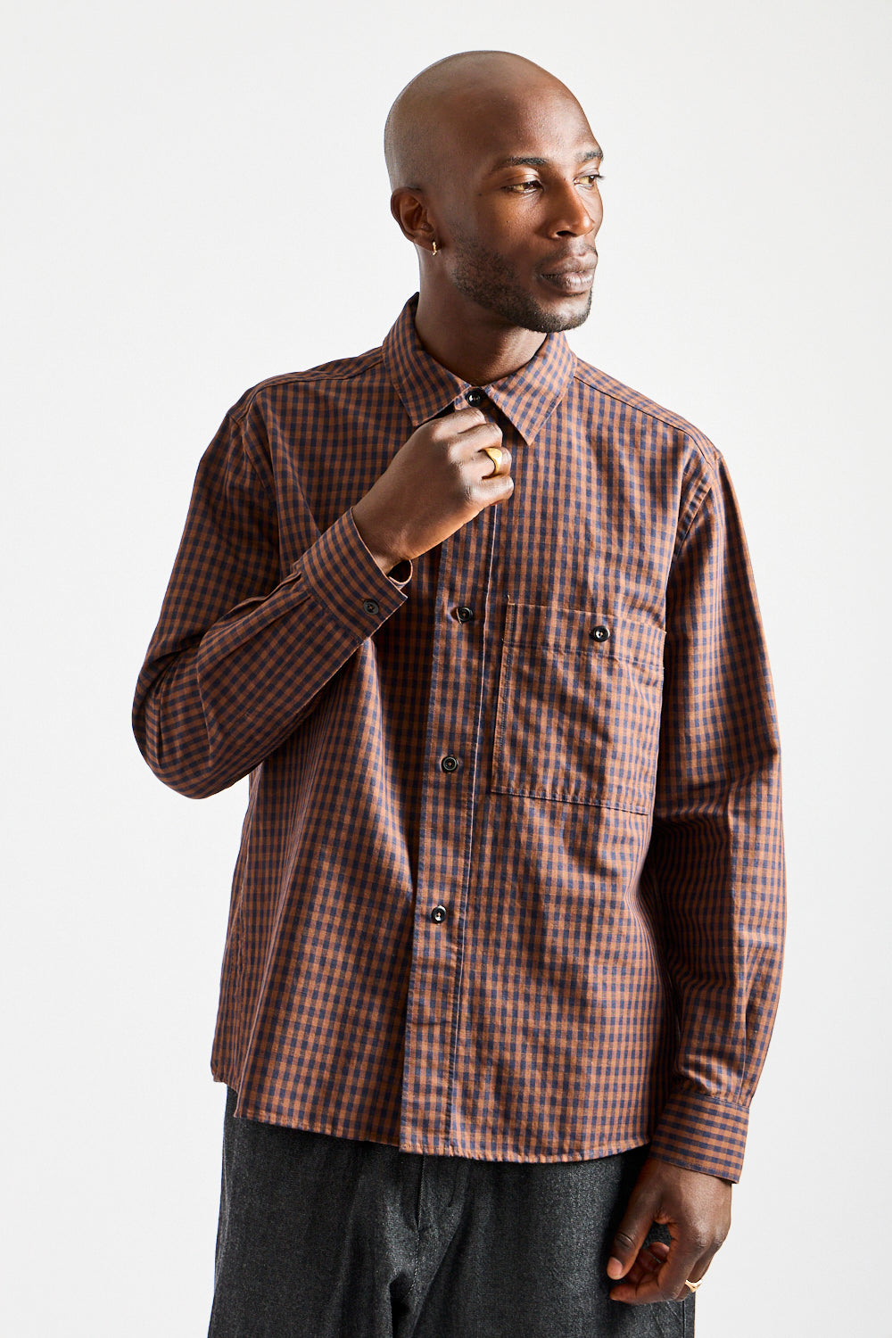 Overall Shirt in Chestnut + Ink Gingham