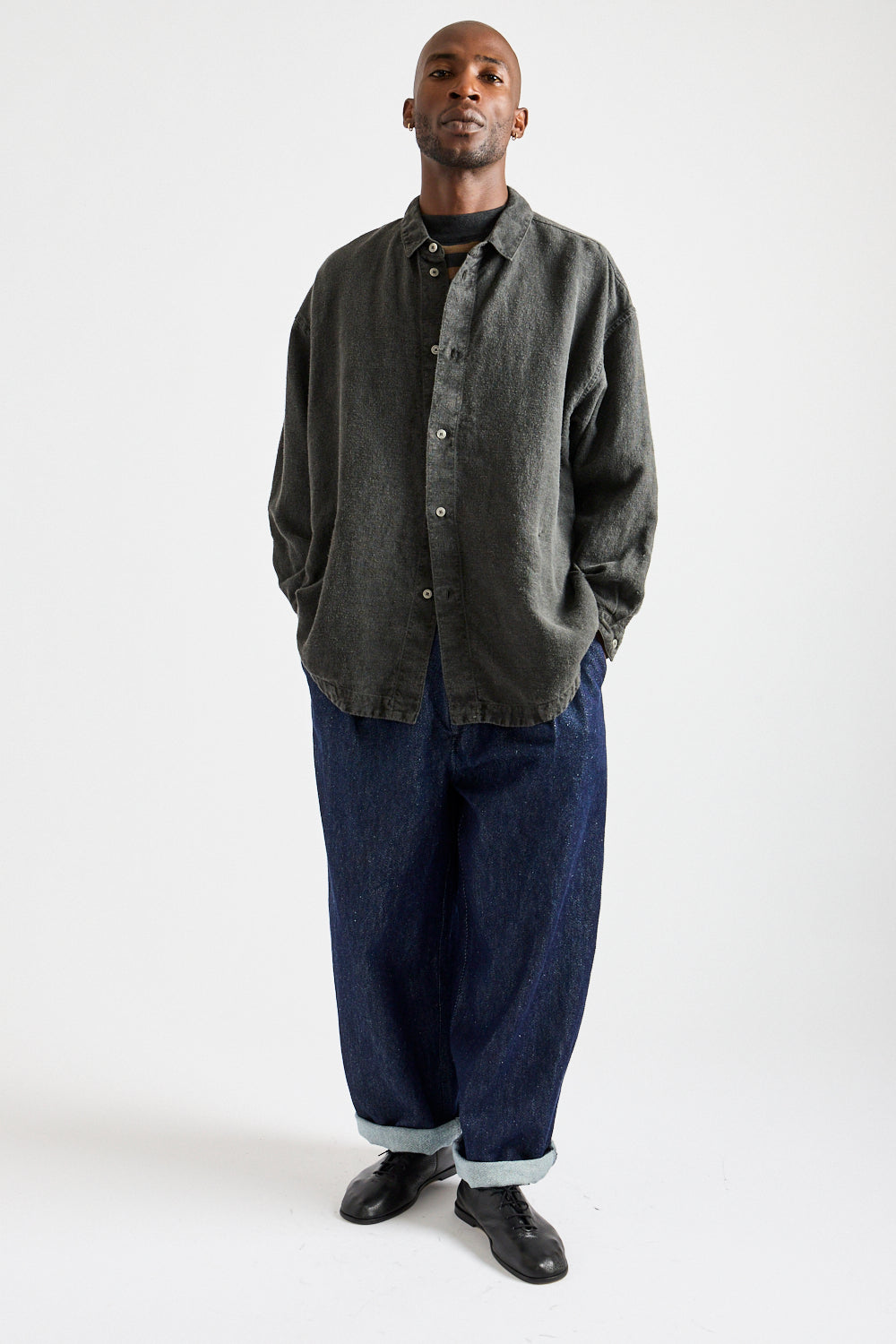 Brushed Hemp Oversized Shirt in Charcoal