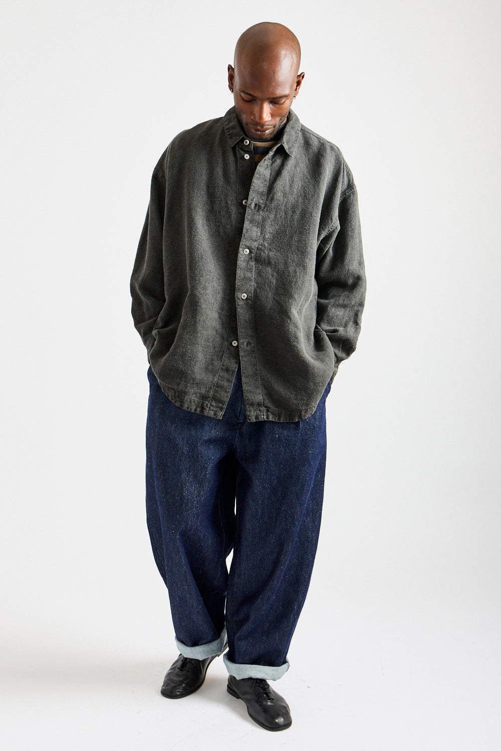 Brushed Hemp Oversized Shirt in Charcoal
