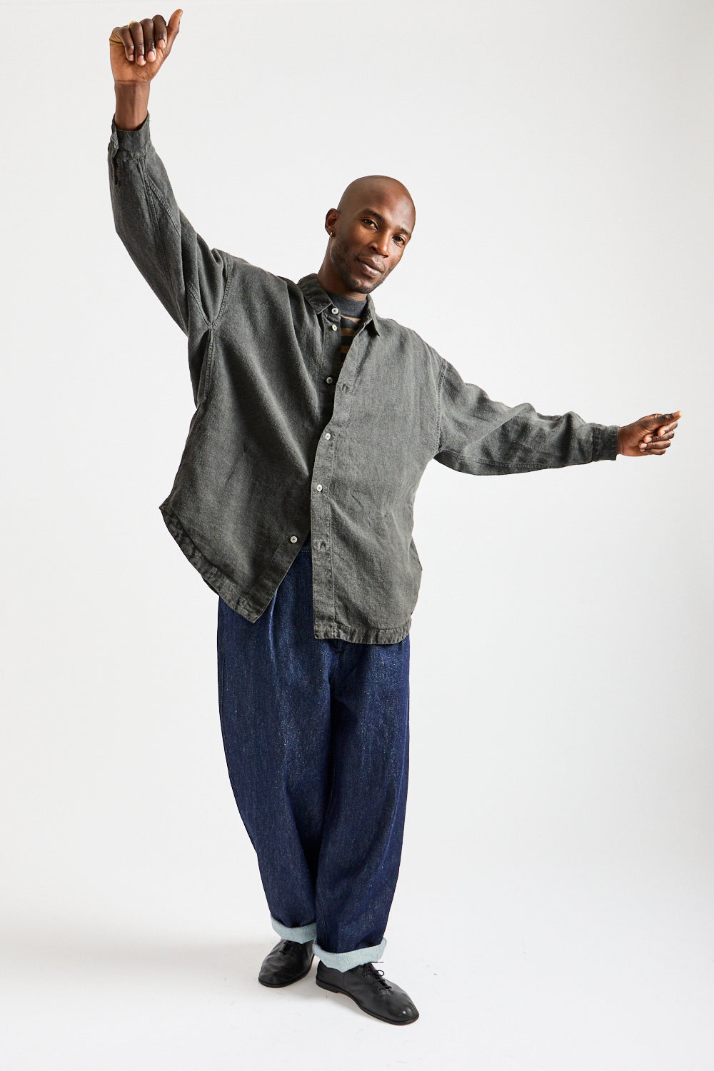 Brushed Hemp Oversized Shirt in Charcoal