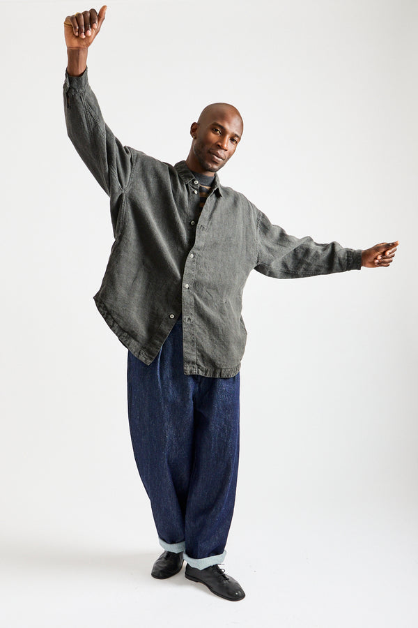 Brushed Hemp Oversized Shirt in Charcoal