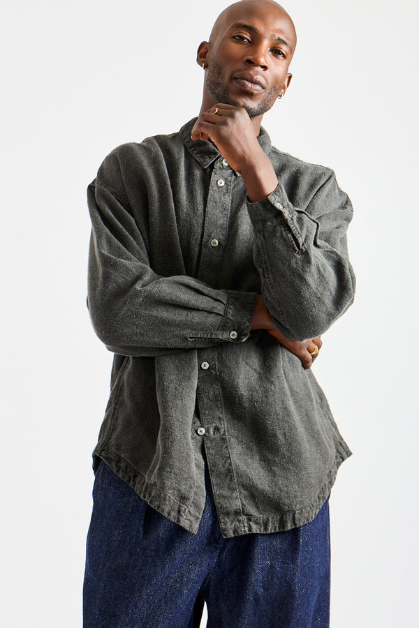 Brushed Hemp Oversized Shirt in Charcoal