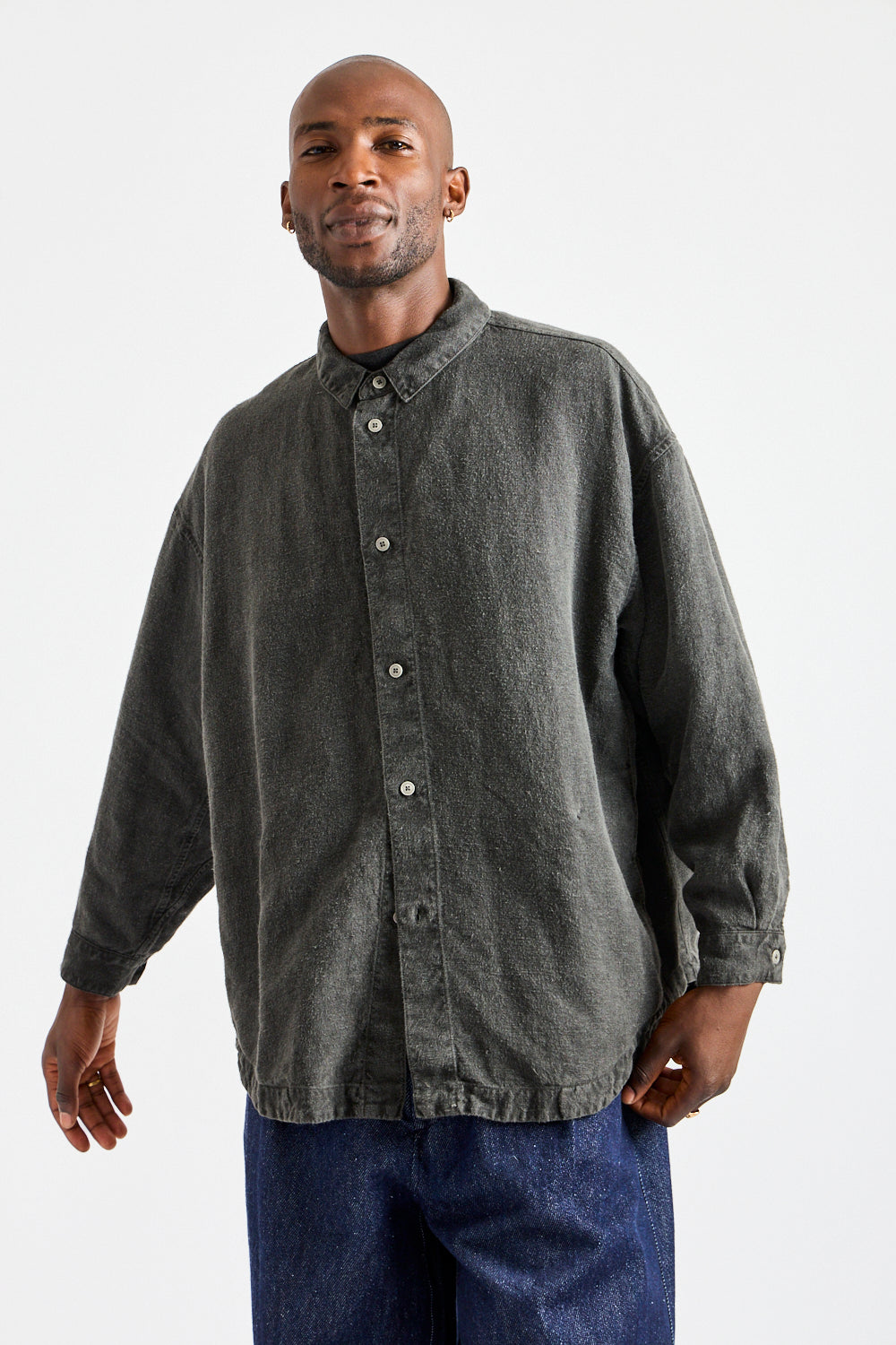 Brushed Hemp Oversized Shirt in Charcoal