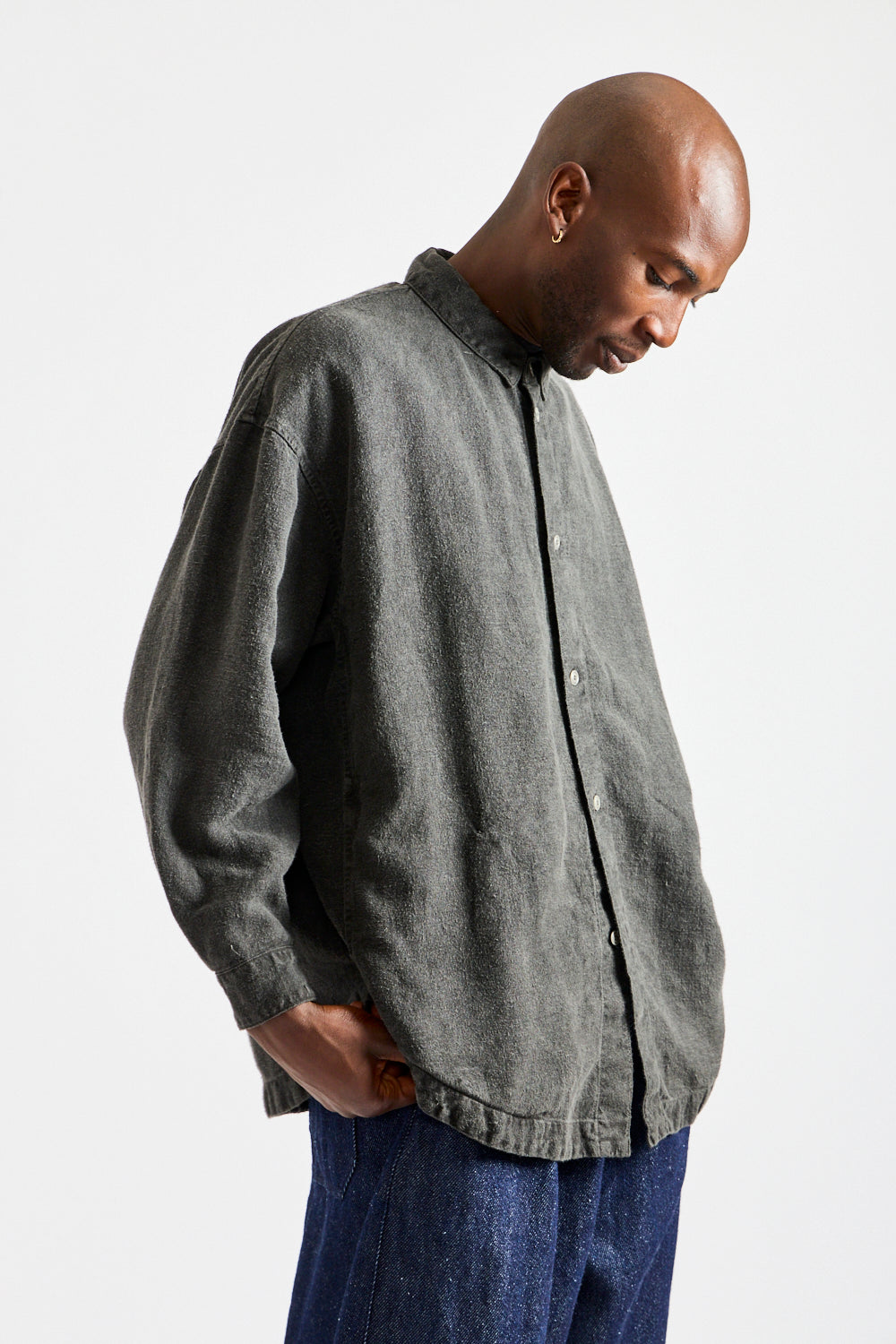 Brushed Hemp Oversized Shirt in Charcoal