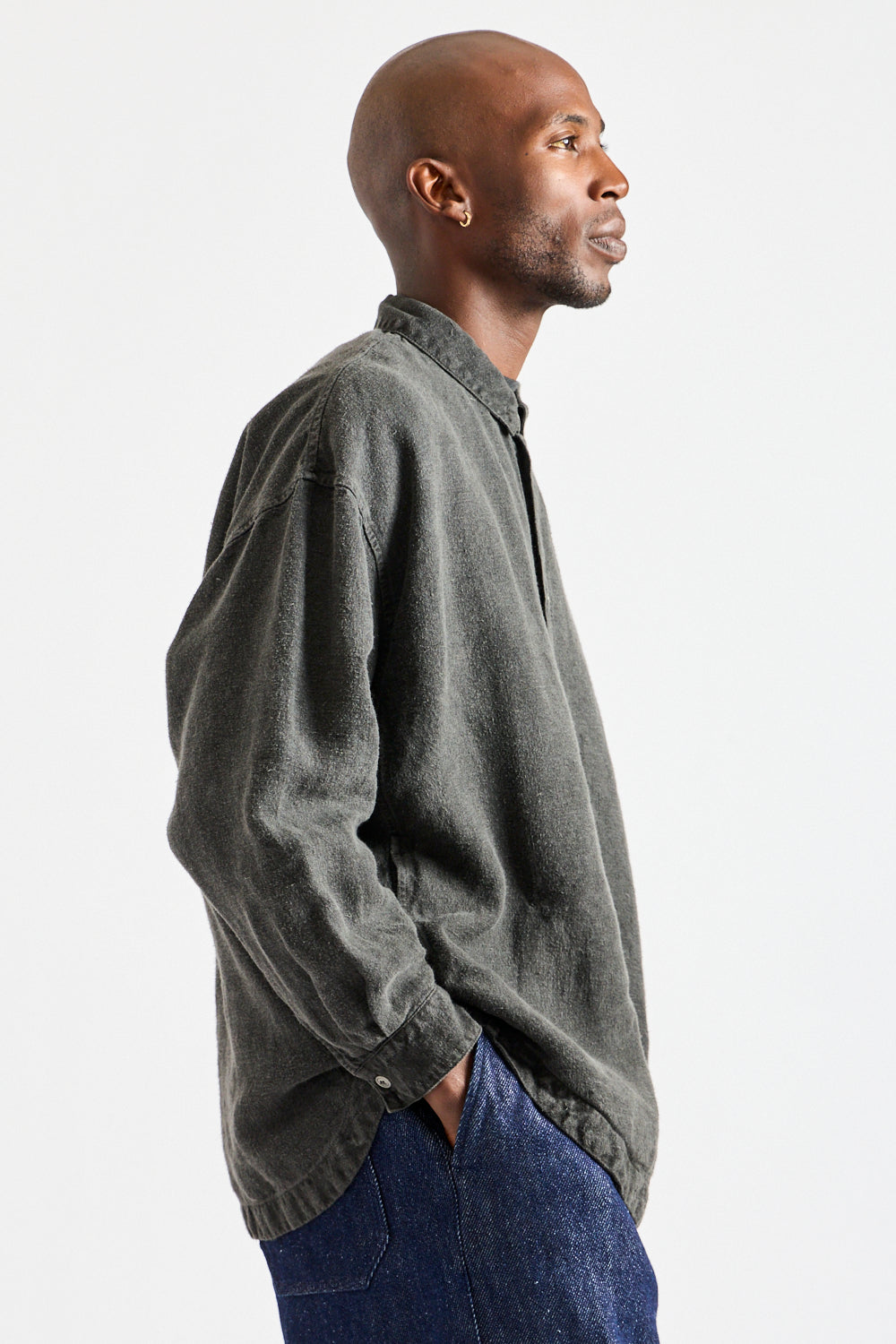 Brushed Hemp Oversized Shirt in Charcoal