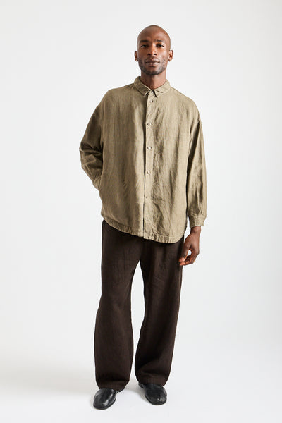 Brushed Hemp Oversized Shirt in Deep Botanical Dark Mugwort Dye