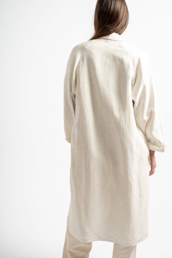Hemp Long Haori Jacket in White Bengala