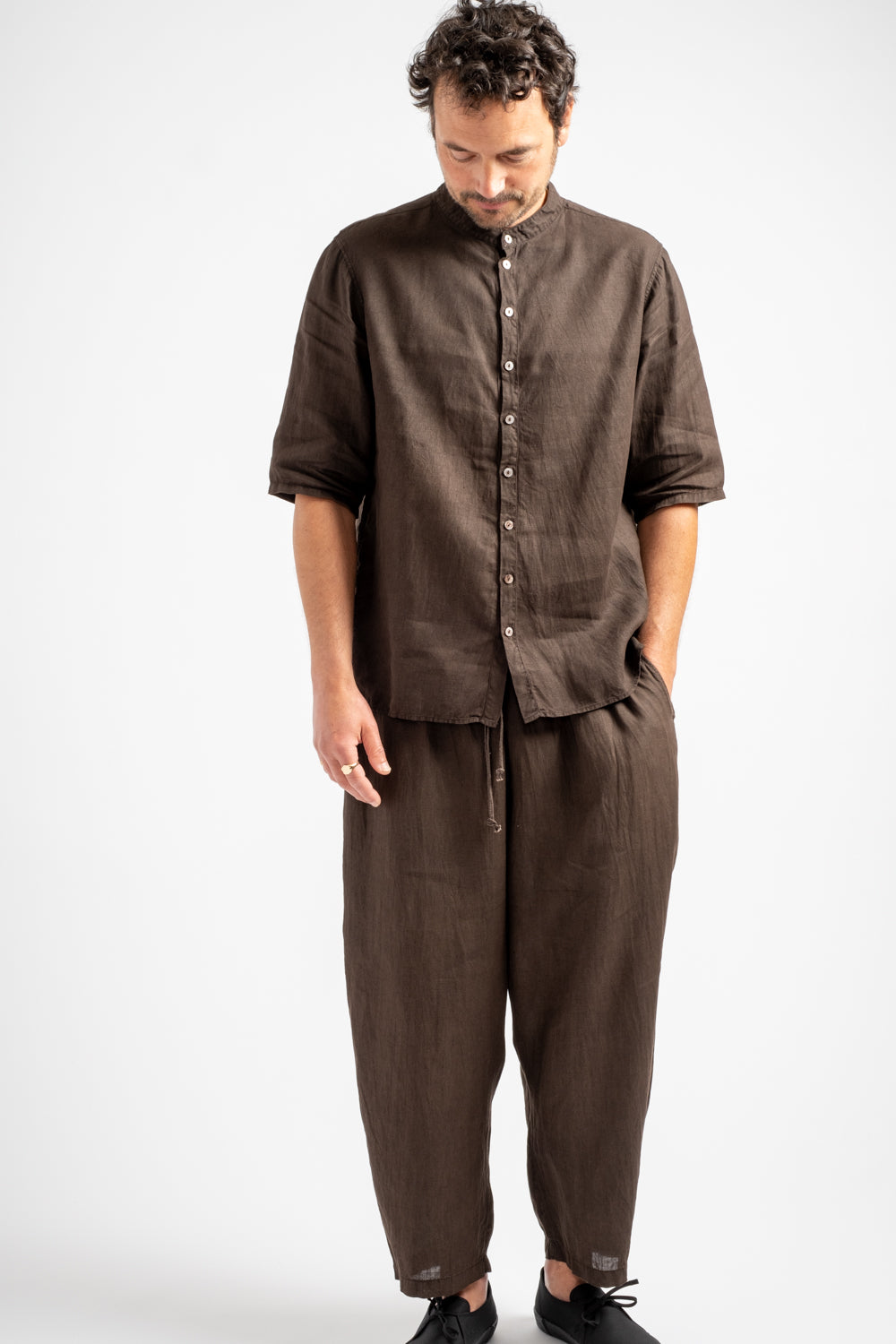 Mud Dyed Short Sleeved Hemp Shirt