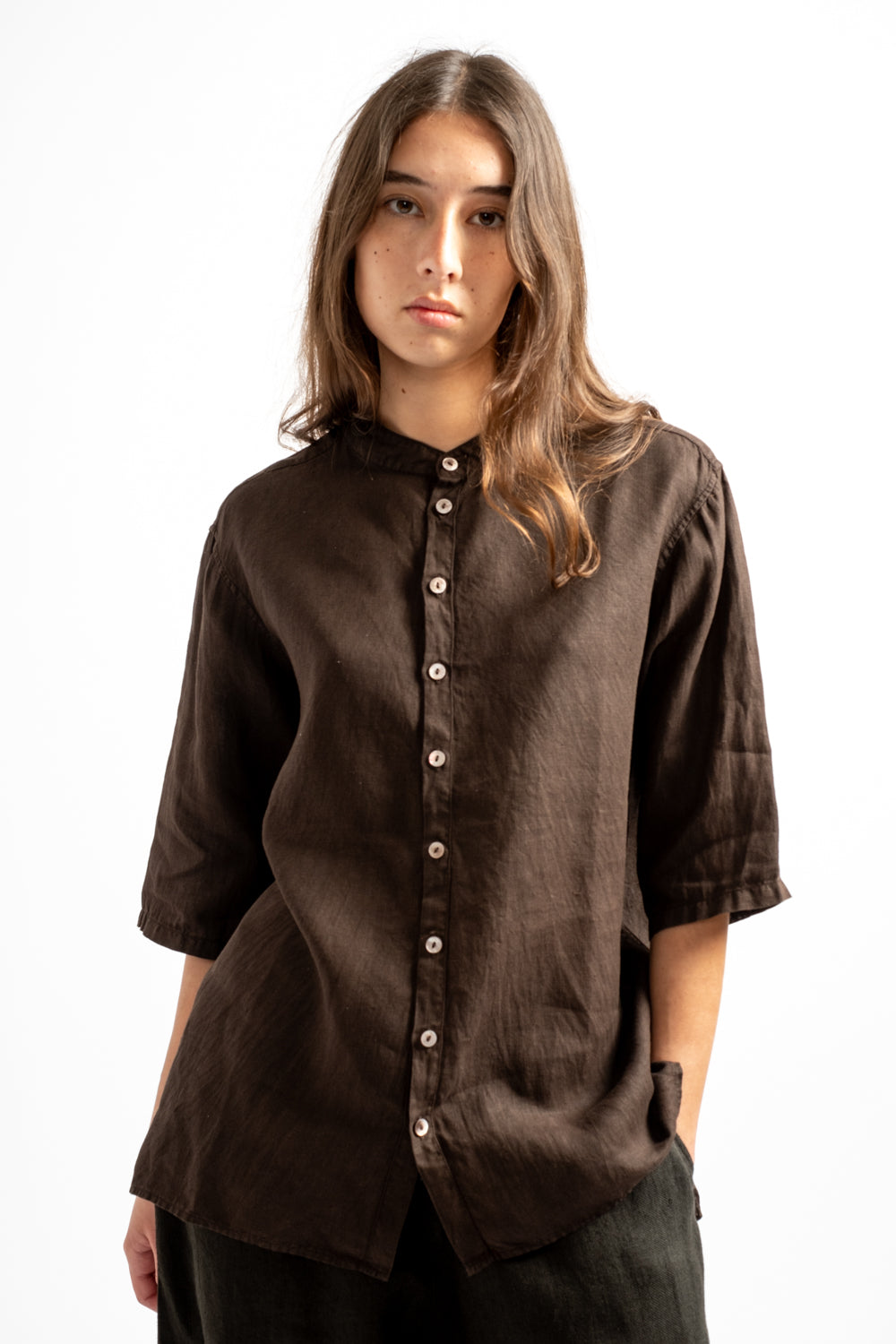 Mud Dyed Short Sleeved Hemp Shirt