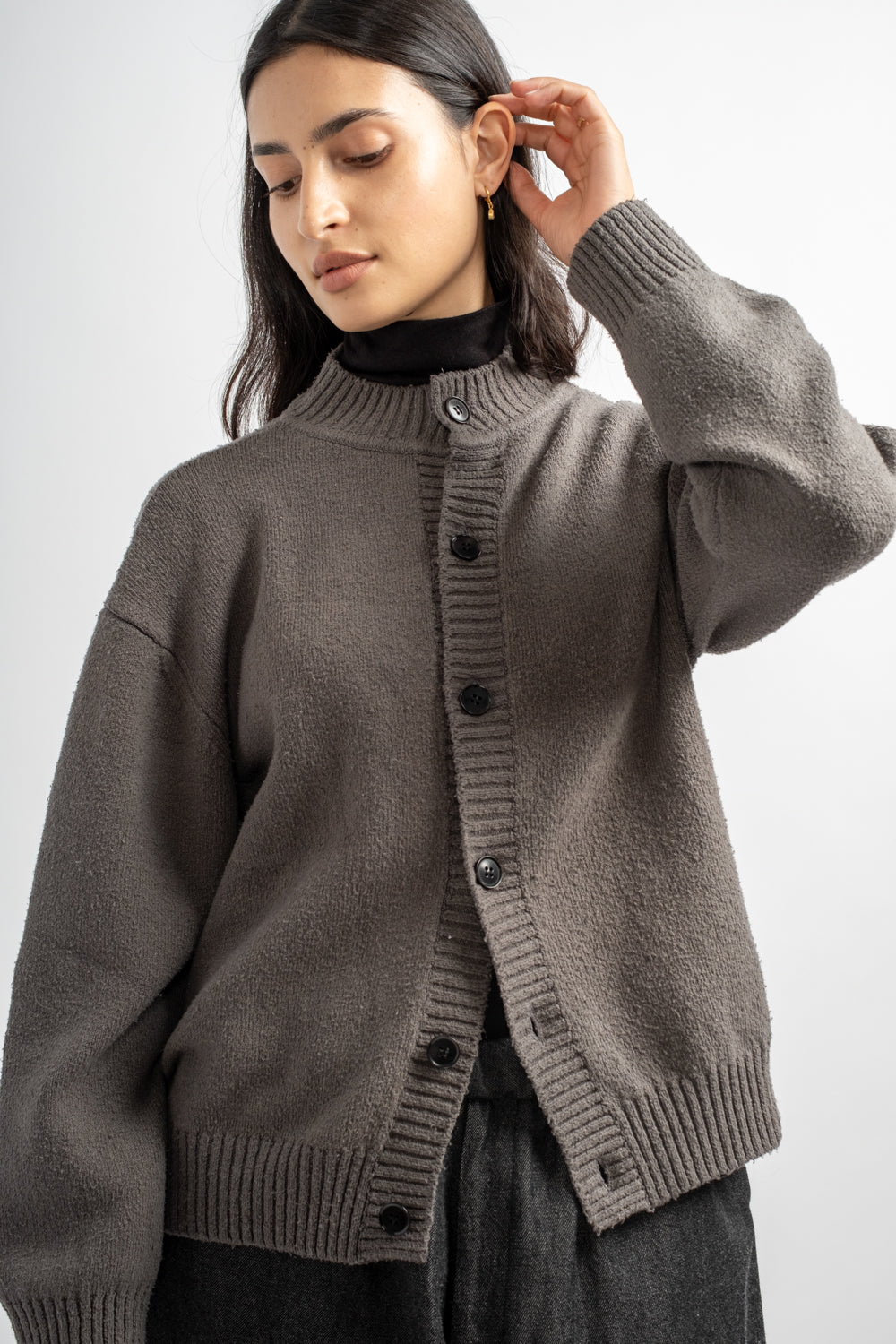 Spun Silk Cardigan in Gray