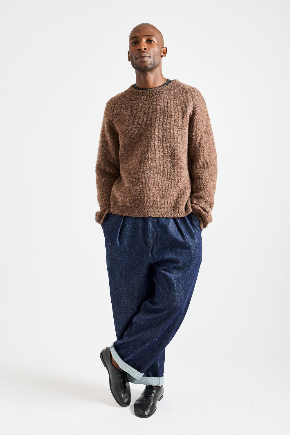 Uruguayan Slub NM Wool Sweater in Brown Heather