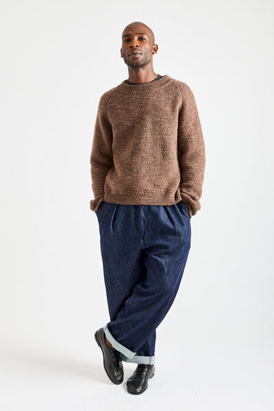 Uruguayan Slub NM Wool Sweater in Brown Heather