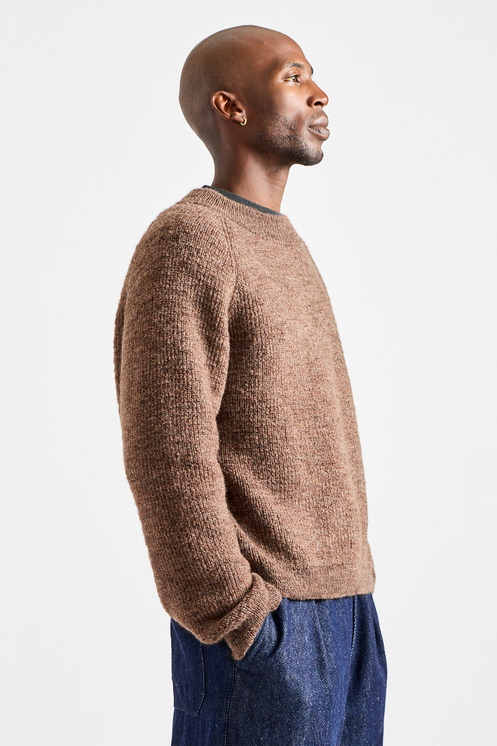 Uruguayan Slub NM Wool Sweater in Brown Heather