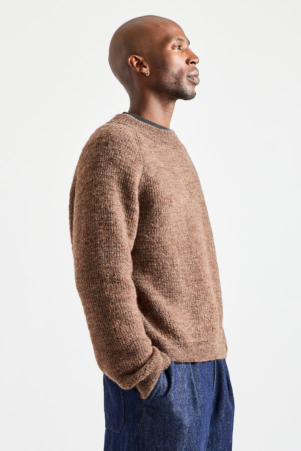 Uruguayan Slub NM Wool Sweater in Brown Heather