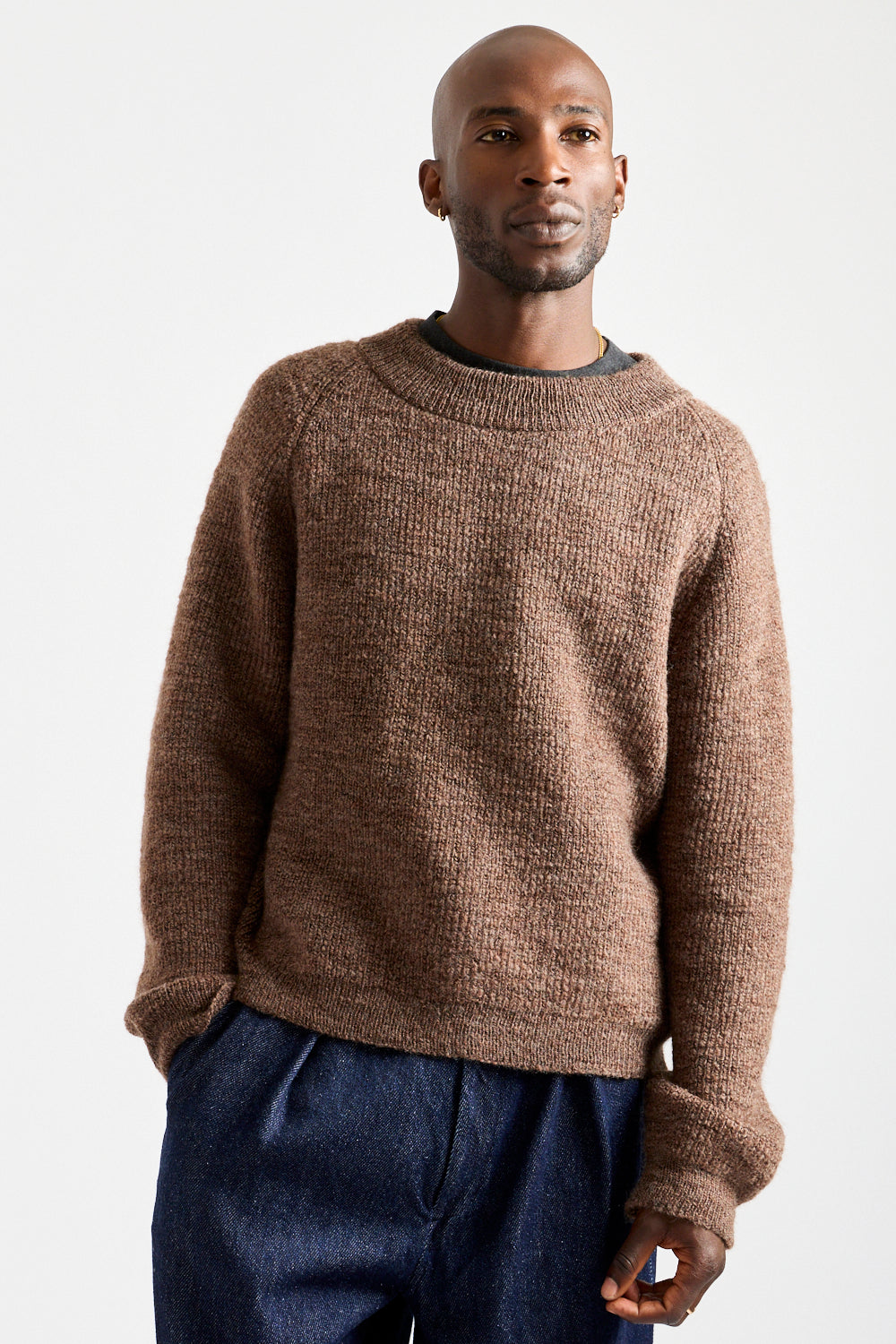Uruguayan Slub NM Wool Sweater in Brown Heather