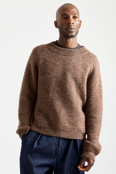 Uruguayan Slub NM Wool Sweater in Brown Heather