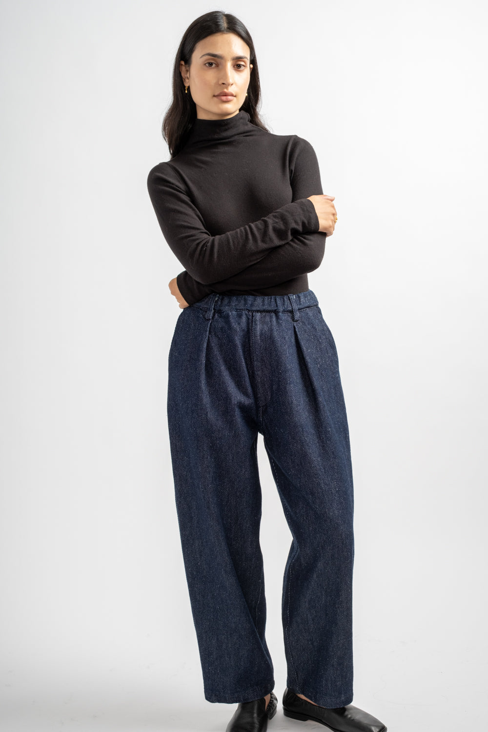 Wool Silk Tsumugi Denim Pants in Navy