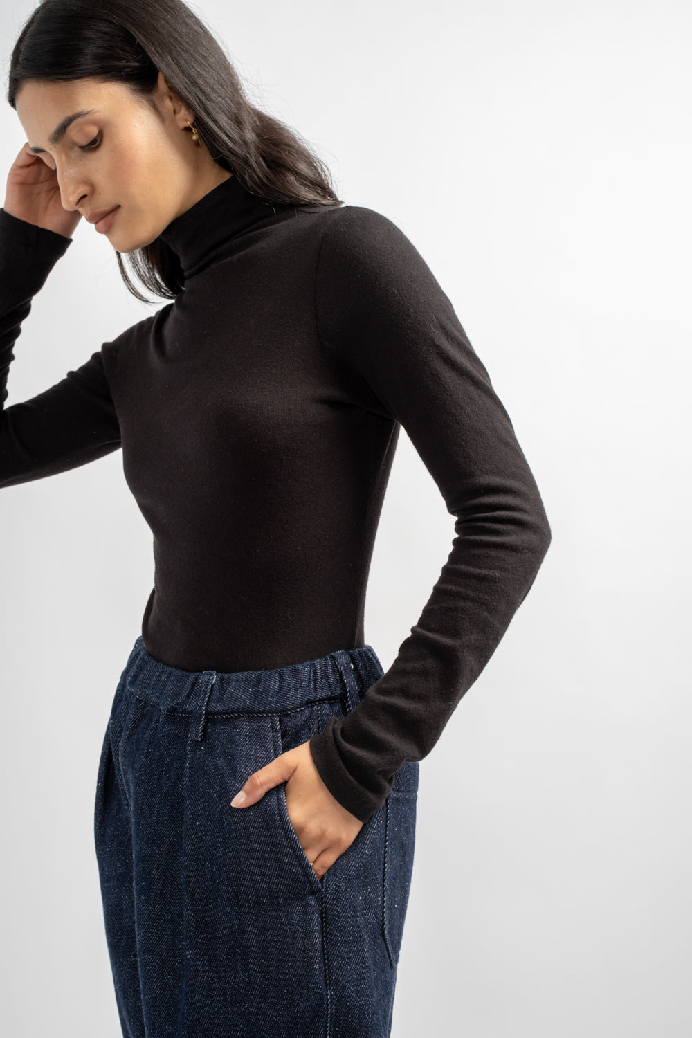 Wool Silk Tsumugi Denim Pants in Navy