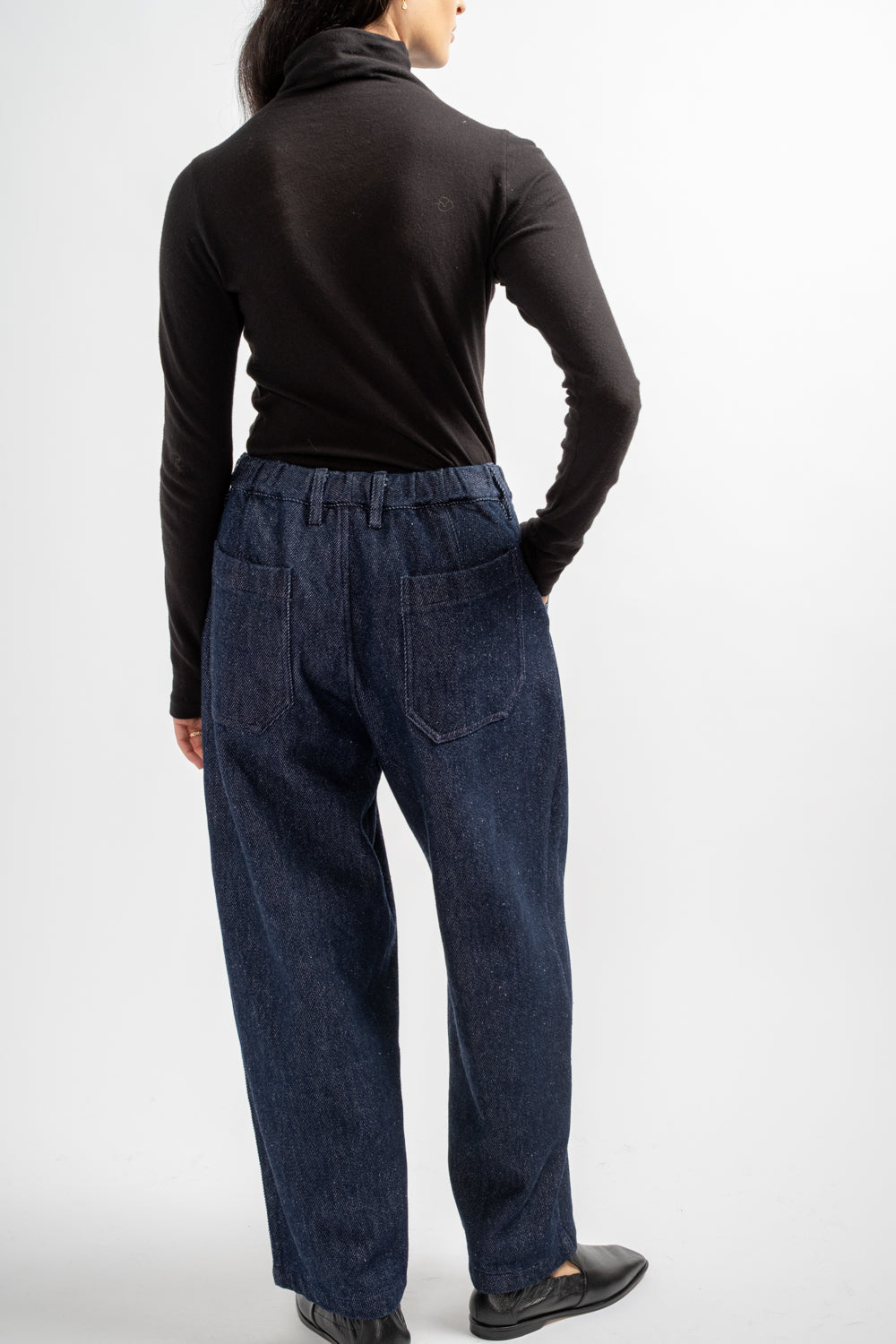 Wool Silk Tsumugi Denim Pants in Navy