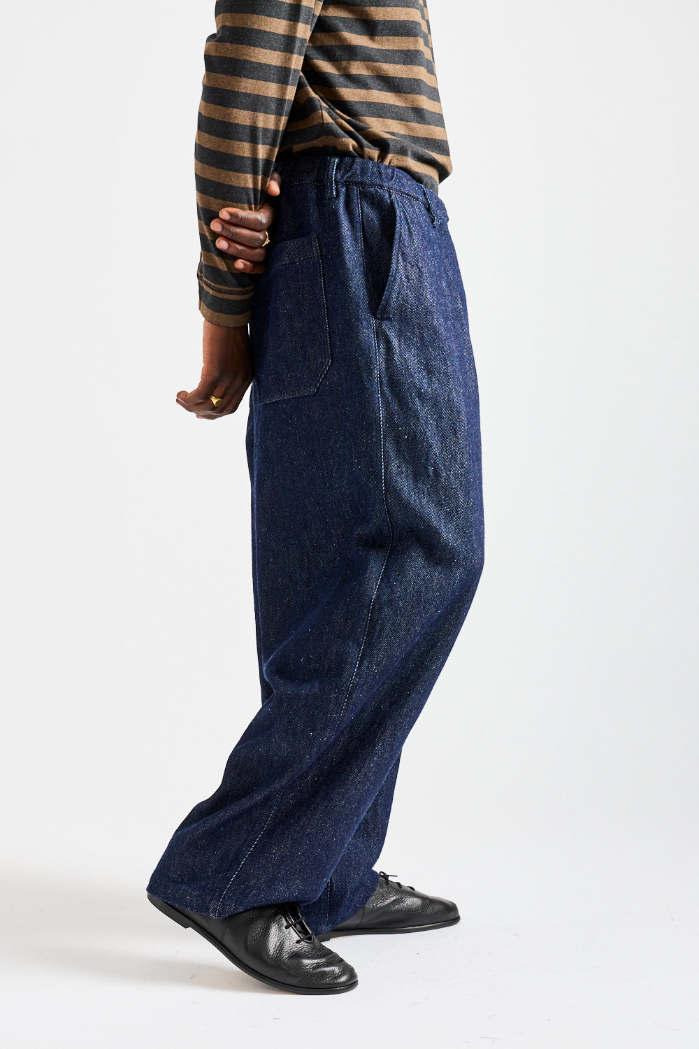 Wool Silk Tsumugi Denim Pants in Navy