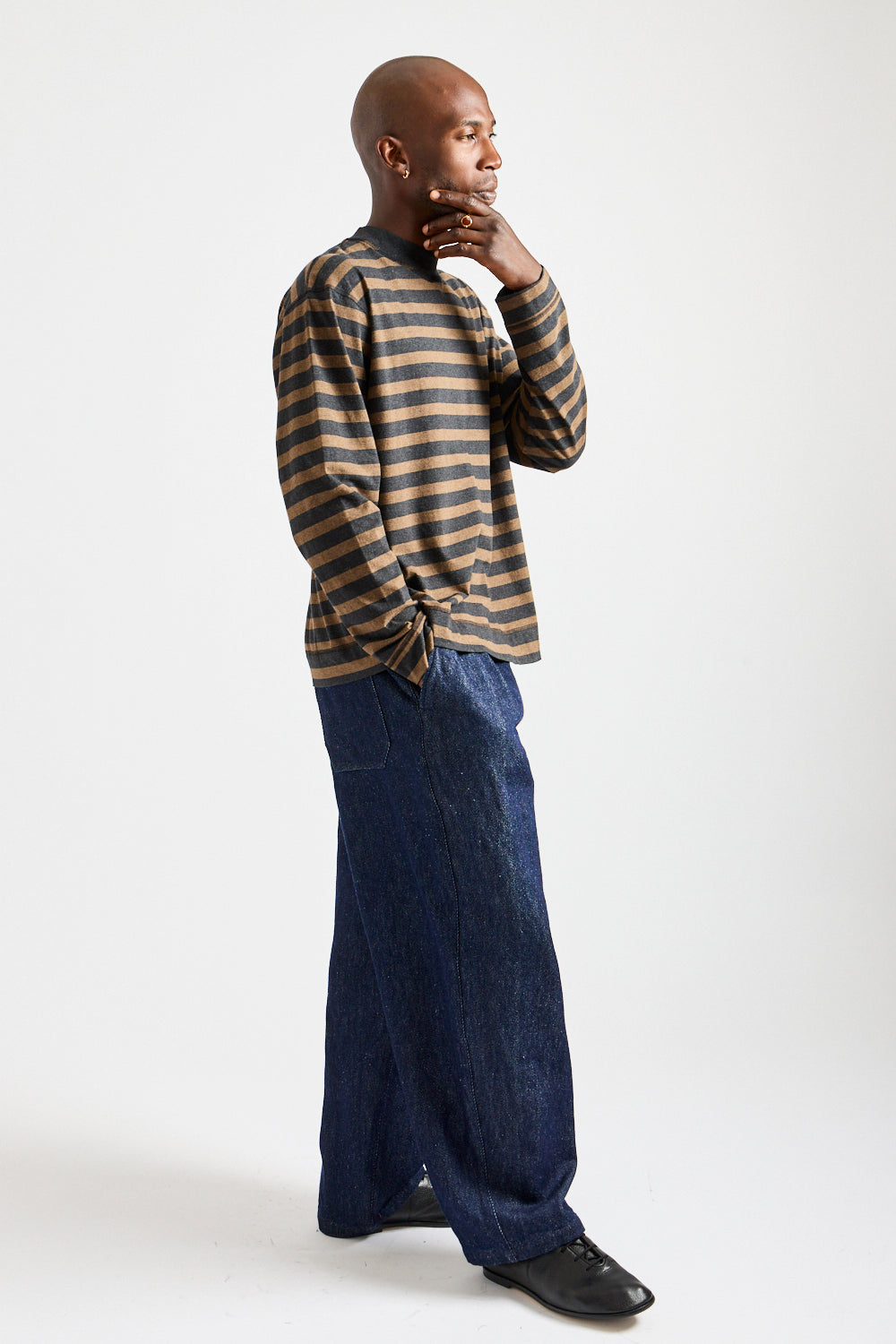 Wool Silk Tsumugi Denim Pants in Navy