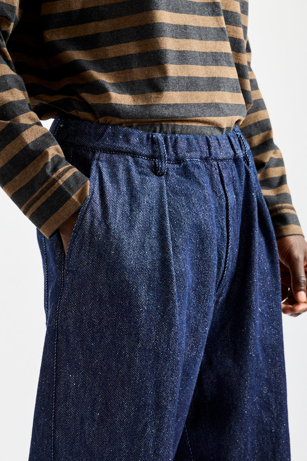 Wool Silk Tsumugi Denim Pants in Navy