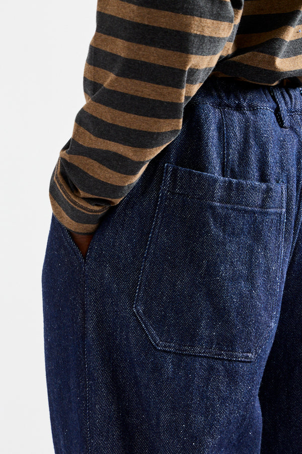 Wool Silk Tsumugi Denim Pants in Navy