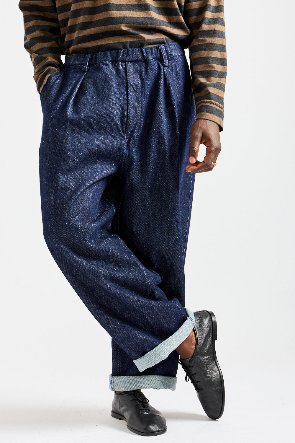 Wool Silk Tsumugi Denim Pants in Navy