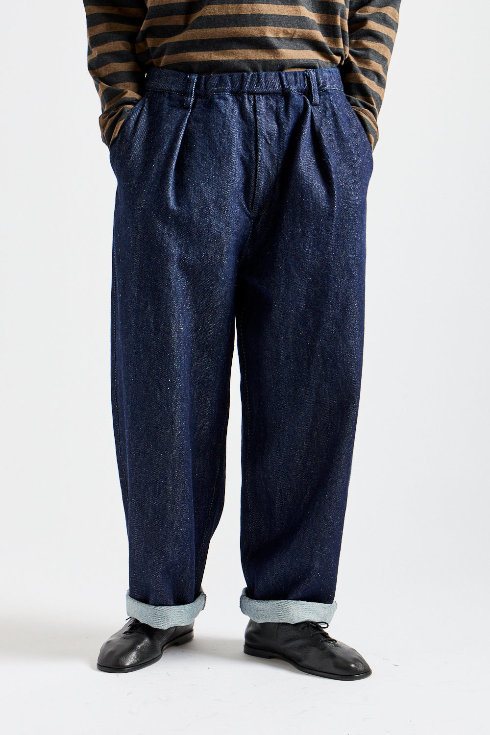 Wool Silk Tsumugi Denim Pants in Navy