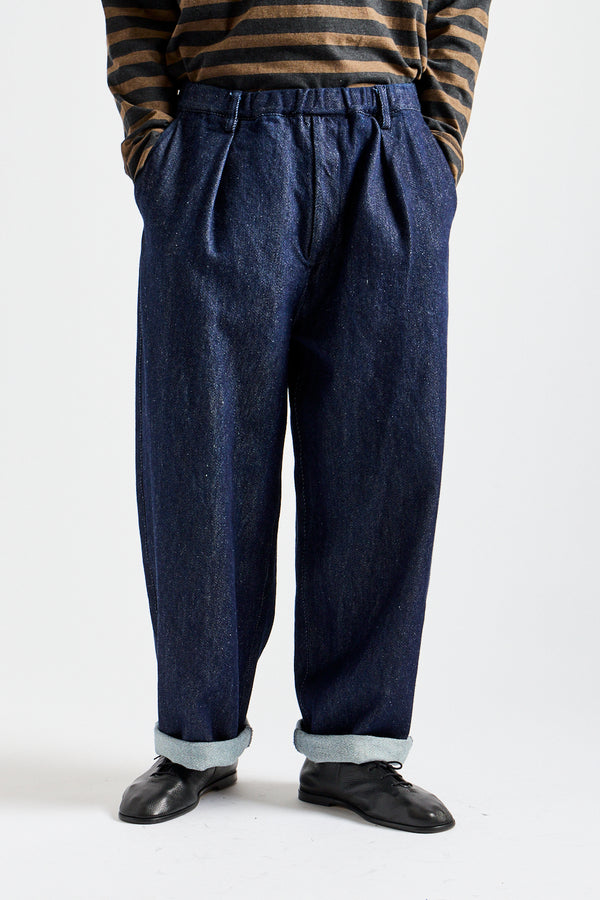 Wool Silk Tsumugi Denim Pants in Navy