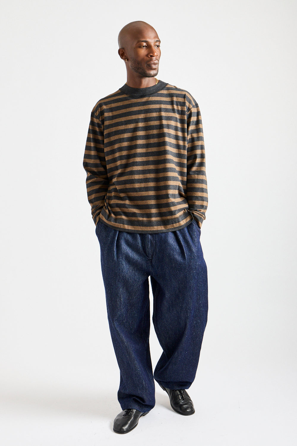 Wool Silk Tsumugi Denim Pants in Navy