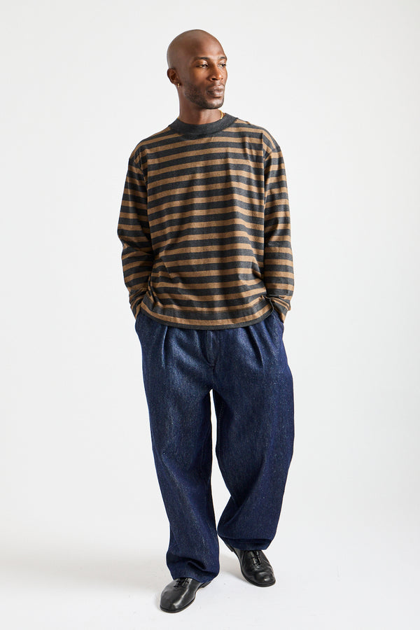 Wool Silk Tsumugi Denim Pants in Navy