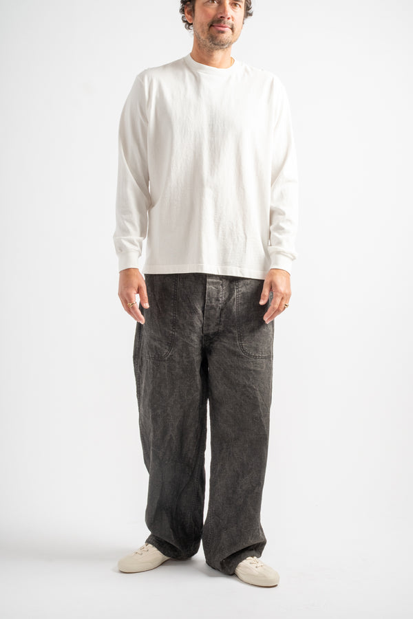 WWII 40's U.S. Navy Sumi Coated Linen Utility Trousers in Black