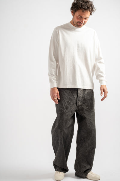 WWII 40's U.S. Navy Sumi Coated Linen Utility Trousers in Black