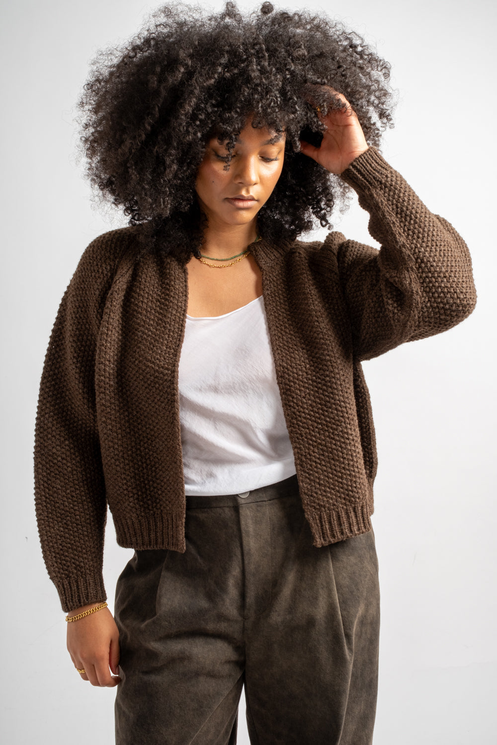 Knitted Wool Bravo Cardigan in Earth