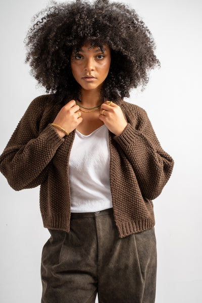Knitted Wool Bravo Cardigan in Earth
