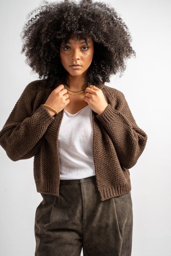 Knitted Wool Bravo Cardigan in Earth