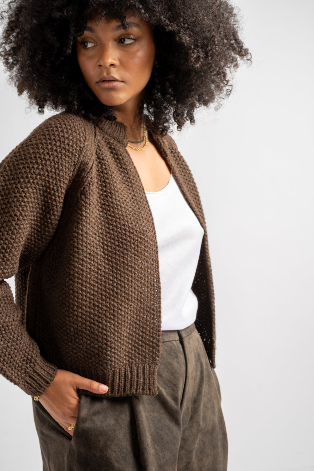 Knitted Wool Bravo Cardigan in Earth